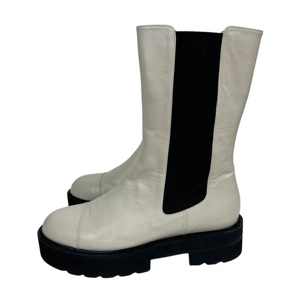 Stuart Weitzman Presley Cream Chunky Platform Leather Boots 12 - Picture 1 of 8